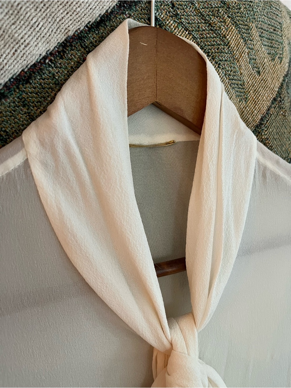 Saint Laurent Ivory Tie-Neck Sheer Blouse - Picture 3 of 14